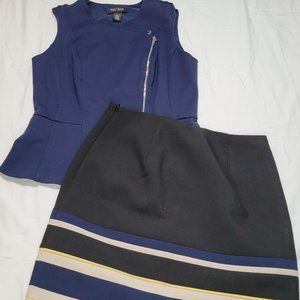 WHBM Women's Size 4 Navy, Black, White, and Yellow Blouse Skirt Set
